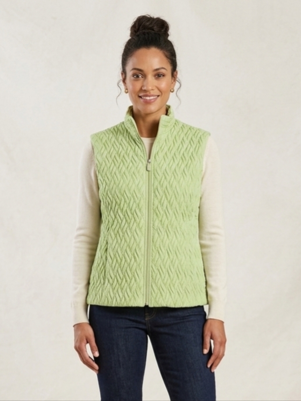 Womens Quilted Vest Taylor Brooke Light Green Cottagecore Golf Camping  SZ L